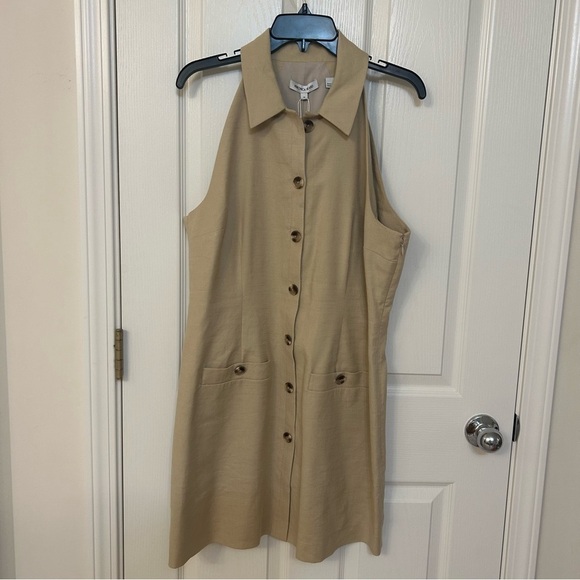 Veronica Beard Roxanne Linen Blend Button-Up Minidress in Stone Khaki Size 14 - Picture 9 of 14